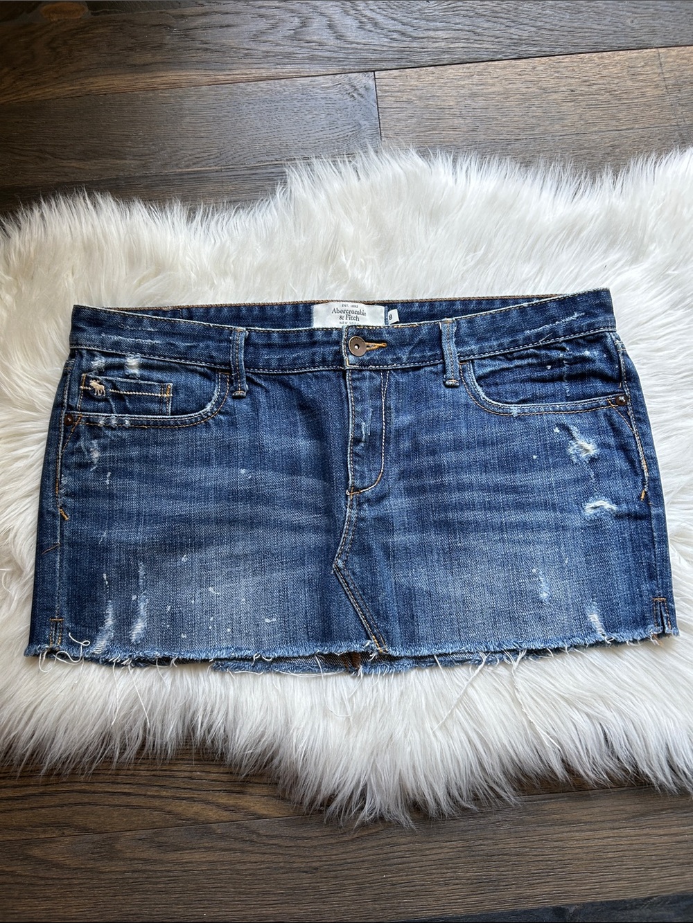 Abercrombie & Fitch Distressed Dark Blue Denim Mini Skirt